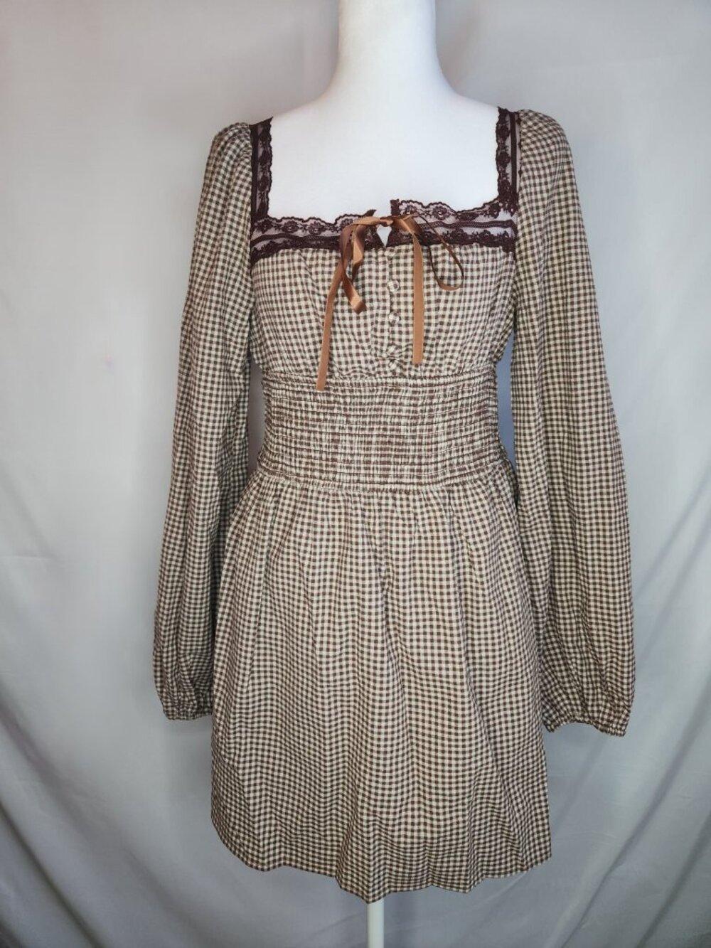 Brown Gingham Mini Dress